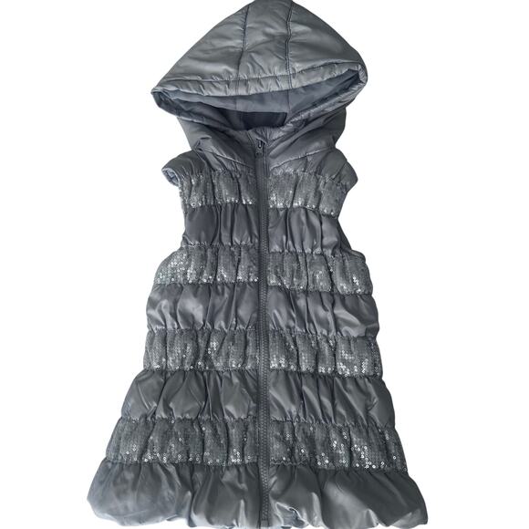 Girls' HEART~n~CRUSH Silver Sequin Puffer Vest - Medium - Picture 1 of 5